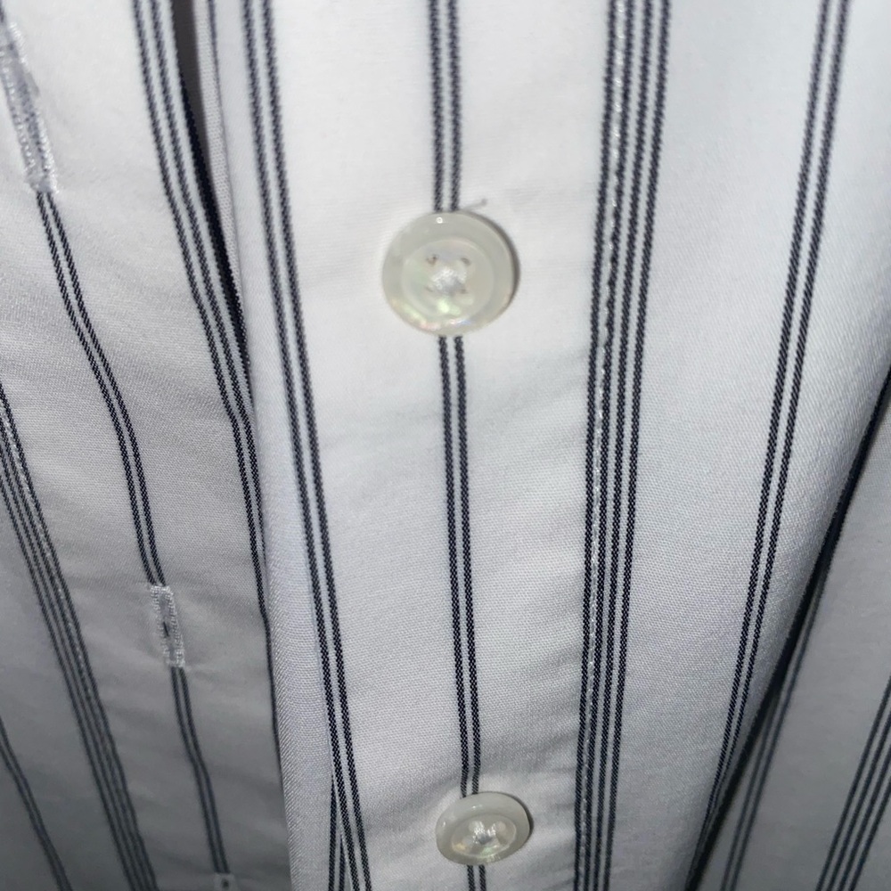 J Jill White Black Vertical Stripe Button down Long Sleeve High Low blouse Sz PL - Picture 7 of 7